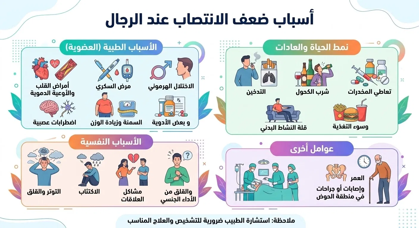 أسباب ضعف الانتصاب عند الرجال