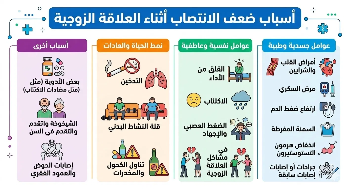 أسباب ضعف الانتصاب أثناء العلاقة: لماذا يختفي فجأة؟