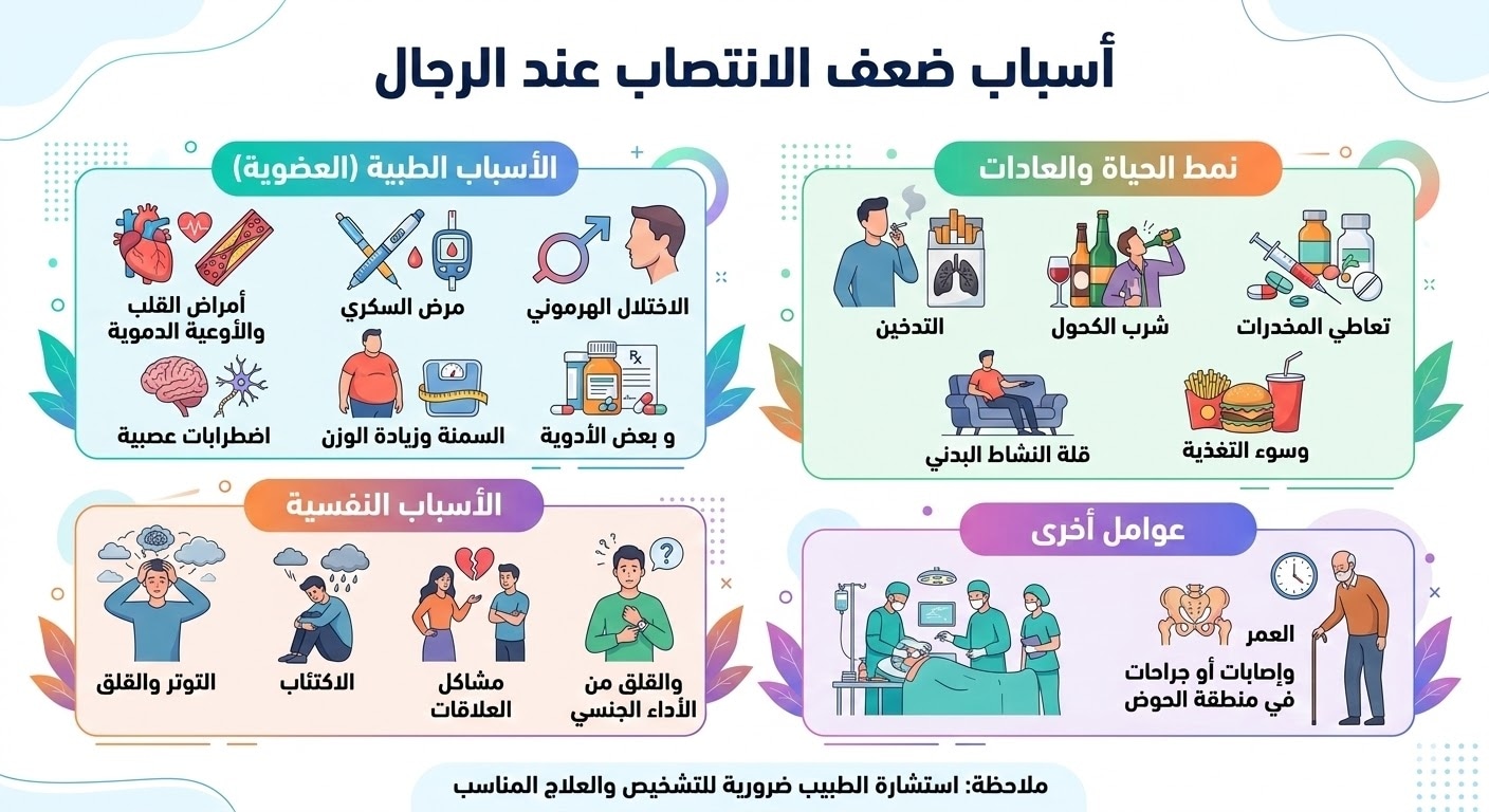 أسباب ضعف الانتصاب عند الرجال