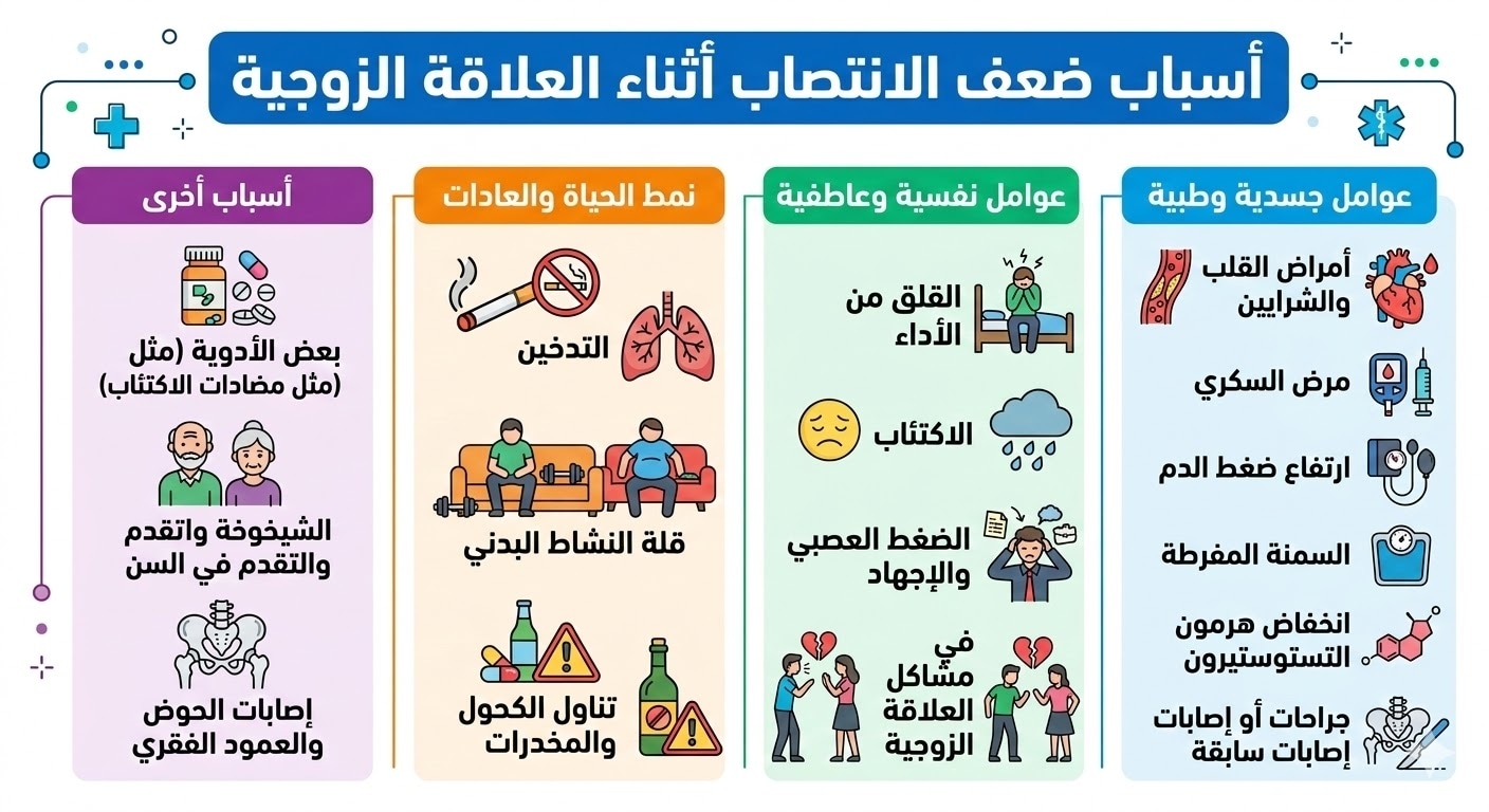 أسباب ضعف الانتصاب أثناء العلاقة: لماذا يختفي فجأة؟